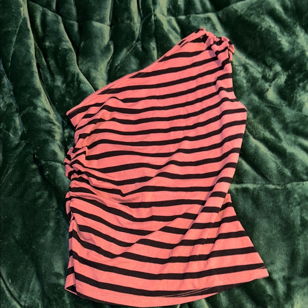 a new day Salmon and Black Striped Top